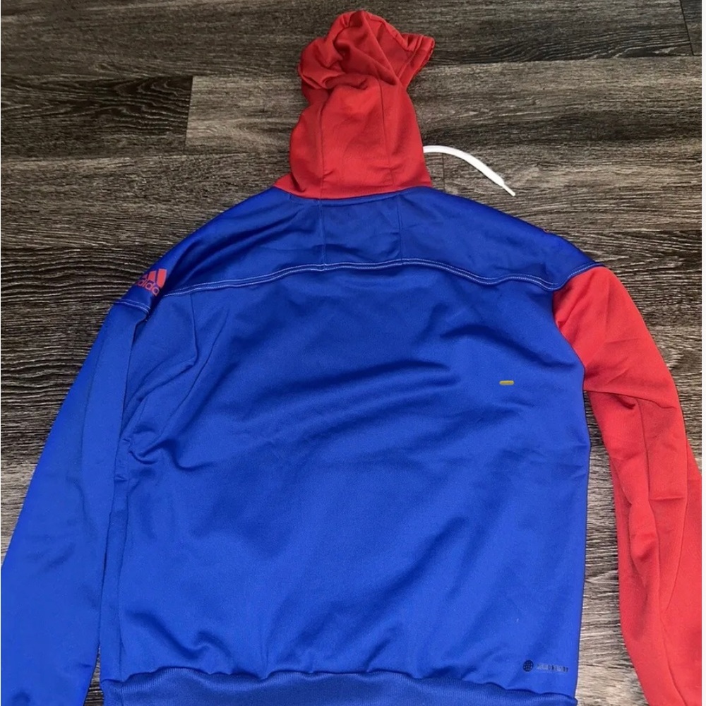 Adidas Kansas Jayhawks Sweater Hoodie Mens 2XL Blue Red Colorblock Pullover - Picture 5 of 8